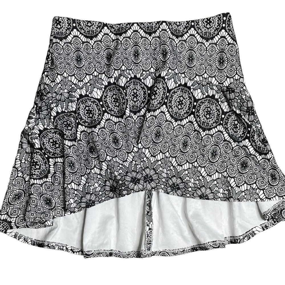 Torrid black and white lace high low mini skirt 0